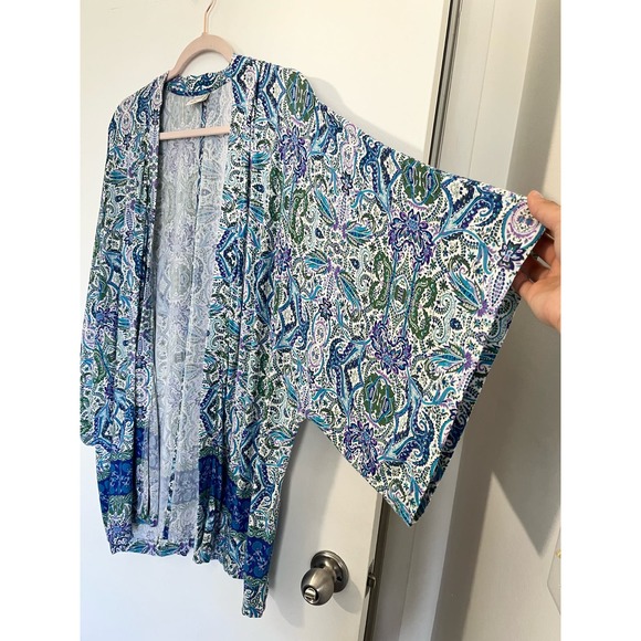 Soma Kimono Pajama Wrap Folklore Royal Blue Stretch Soft Large - Picture 8 of 8